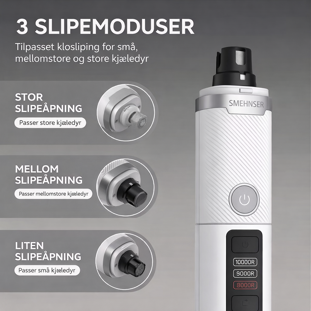 Neglesliper med tre slipemoduser for små, mellomstore og store kjæledyr