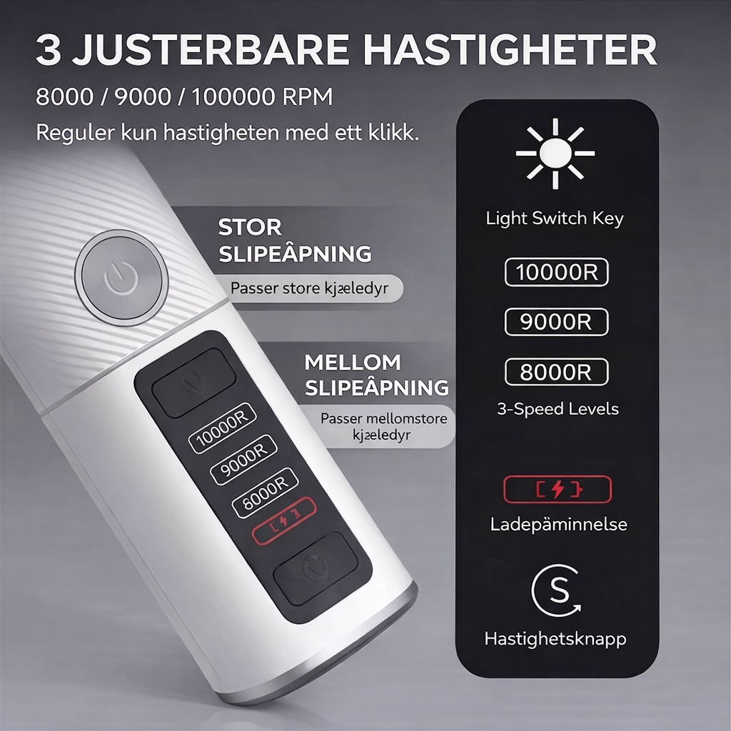 Elektrisk neglesliper med tre justerbare hastigheter og digitalt display