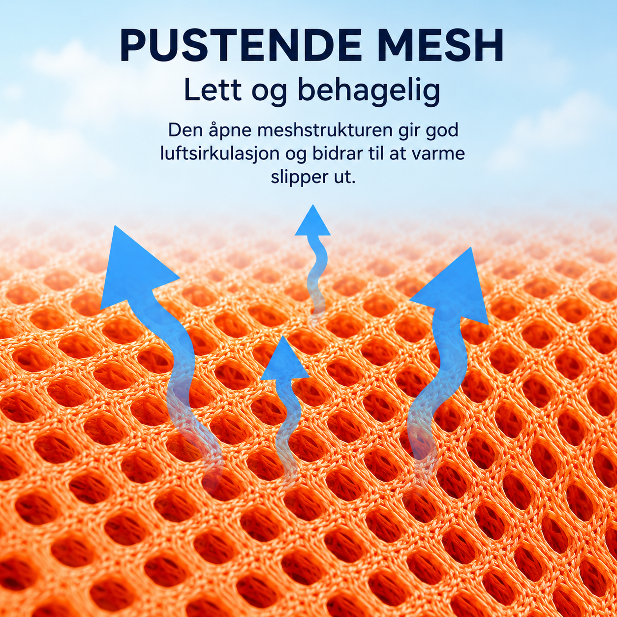 Nærbilde av åpen oransje meshstruktur som viser luftsirkulasjonen i halsbåndets polstring