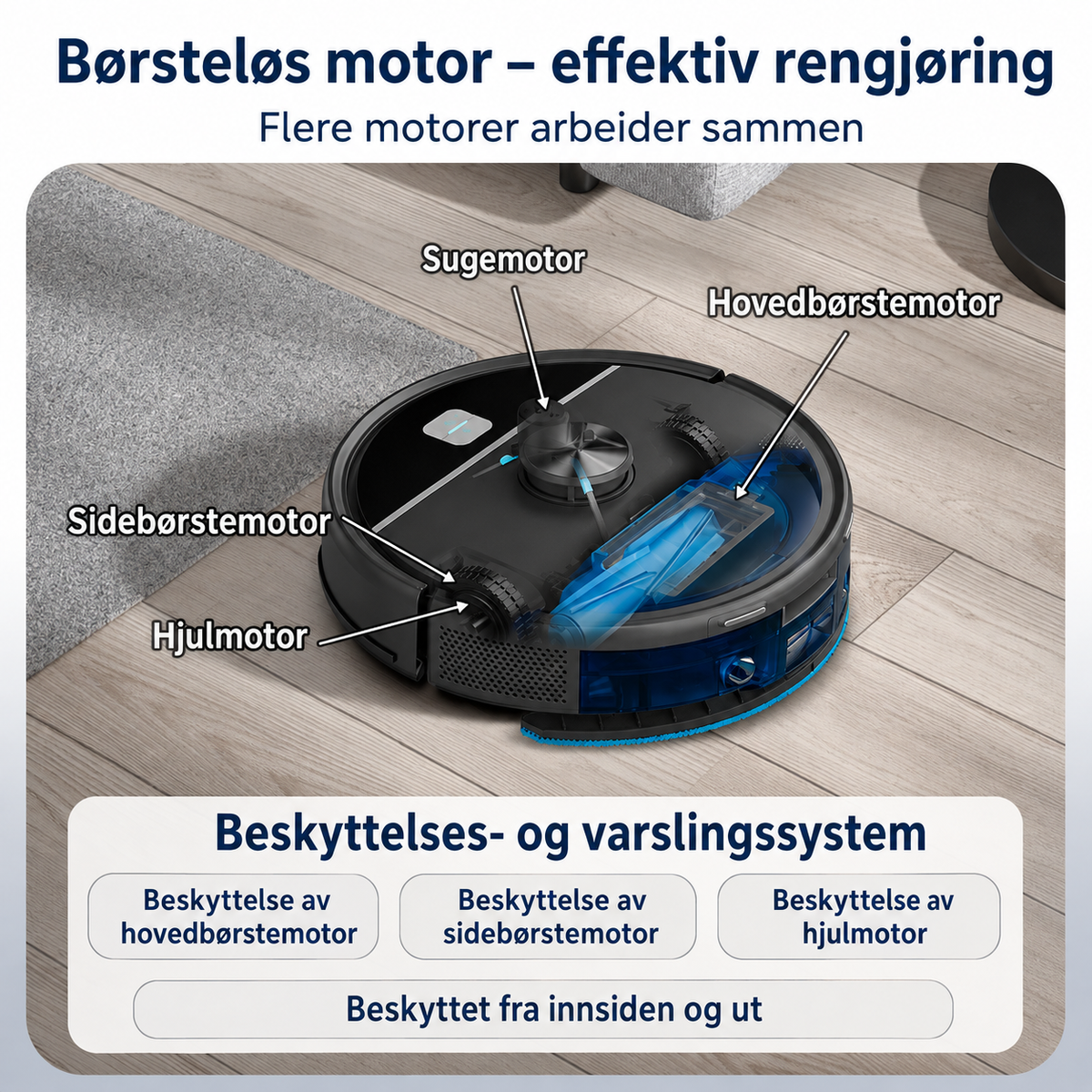 Robotstøvsuger med tømmestasjon – 5000 Pa