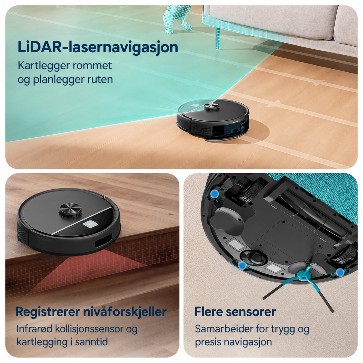 Robotstøvsuger med tømmestasjon – 5000 Pa