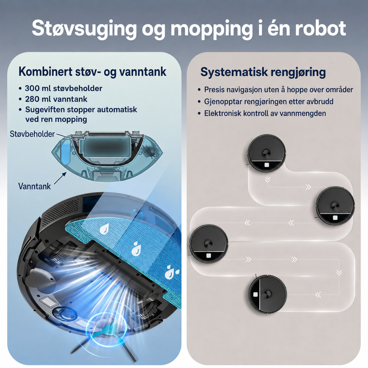 Robotstøvsuger med tømmestasjon – 5000 Pa