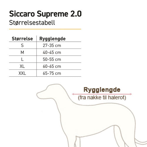 Siccaro Supreme 2.0 - størrelsestabell
