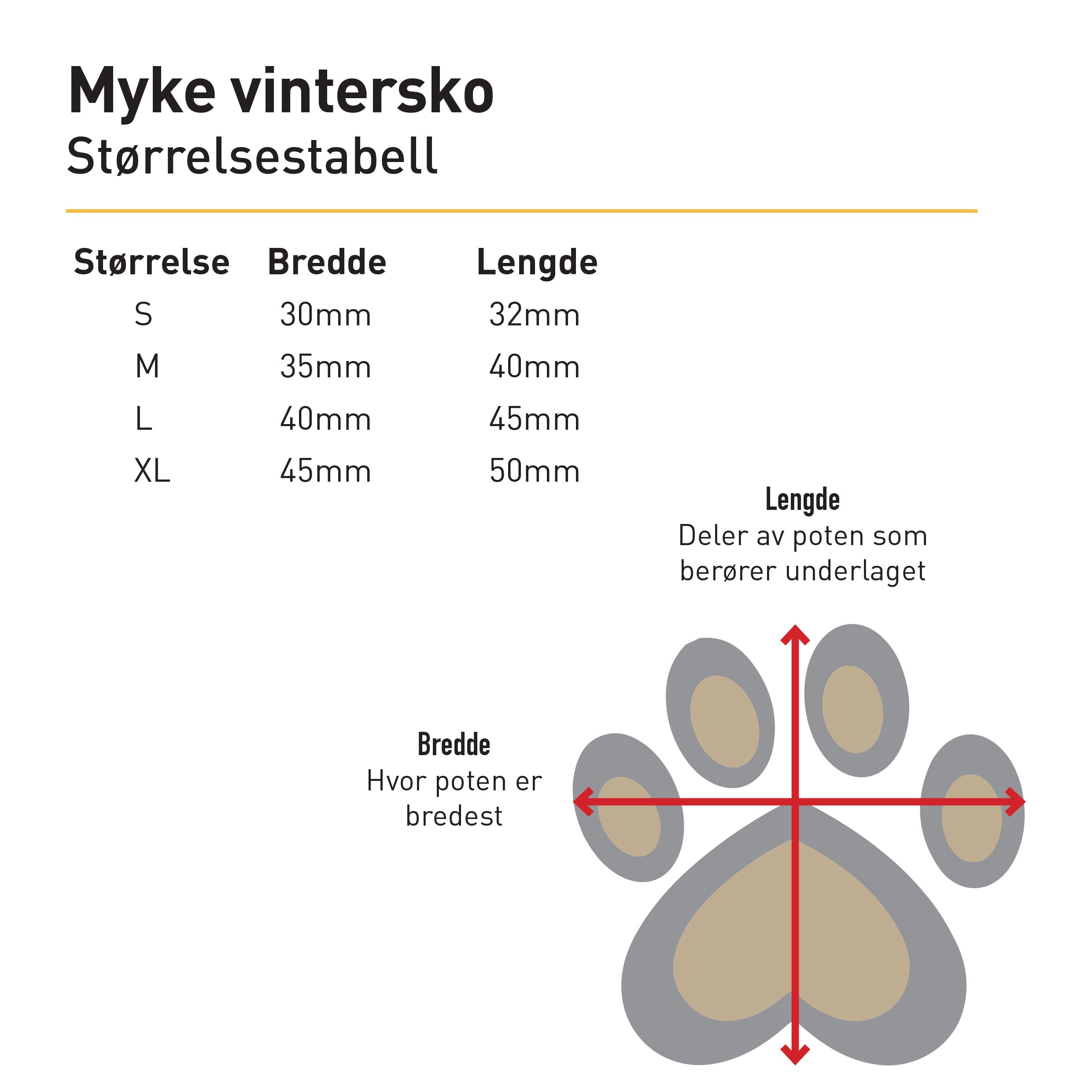 Størrelsestabell myke vintersko