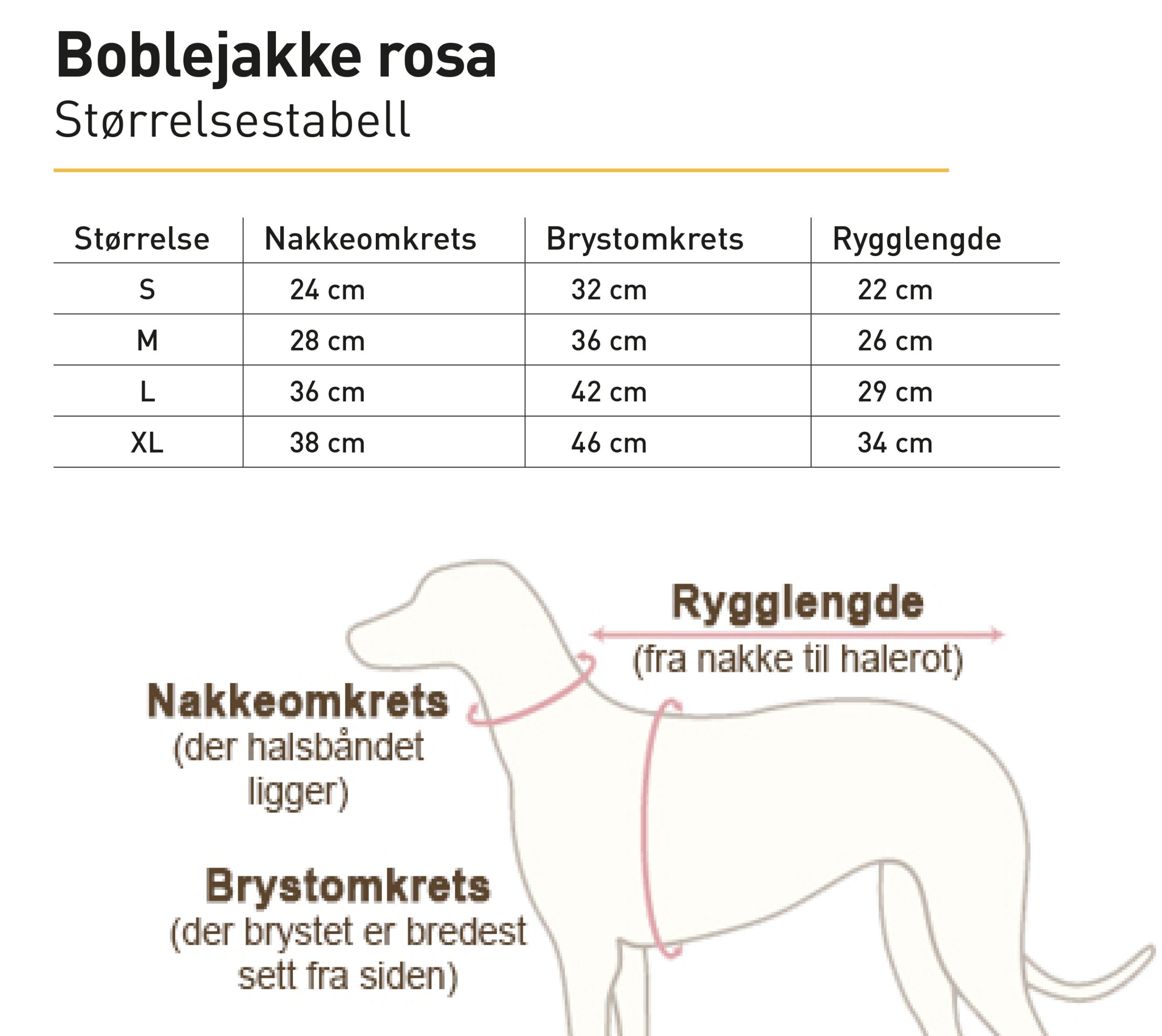 Størrelsesguide Rosa boblejakke