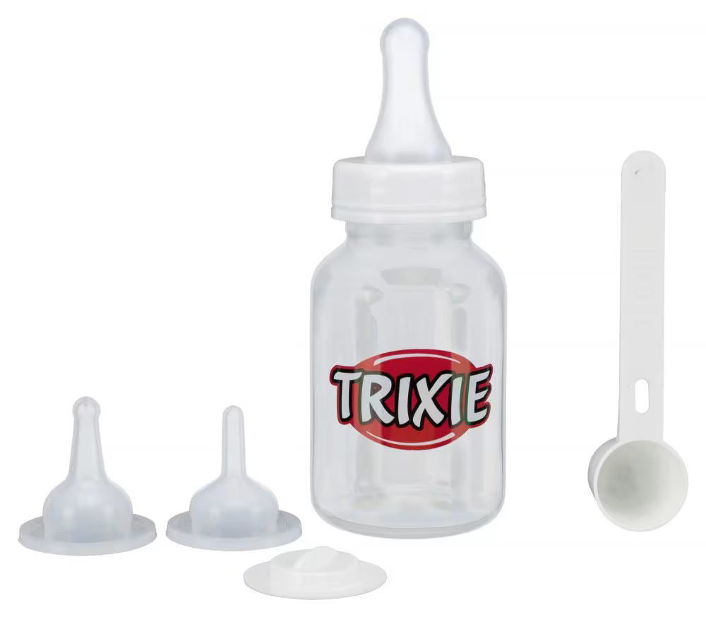 TRIXIE tåteflaskesett 120 ml til valper og kattunger med tre silikontuter, lokk og måleskje