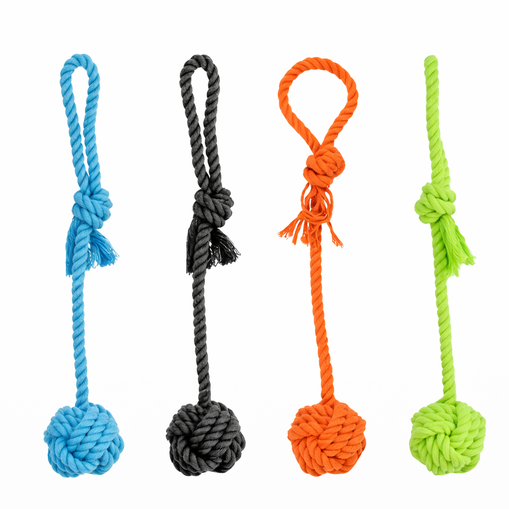 Tauleke med tyggeknute – draleke til hund med ball