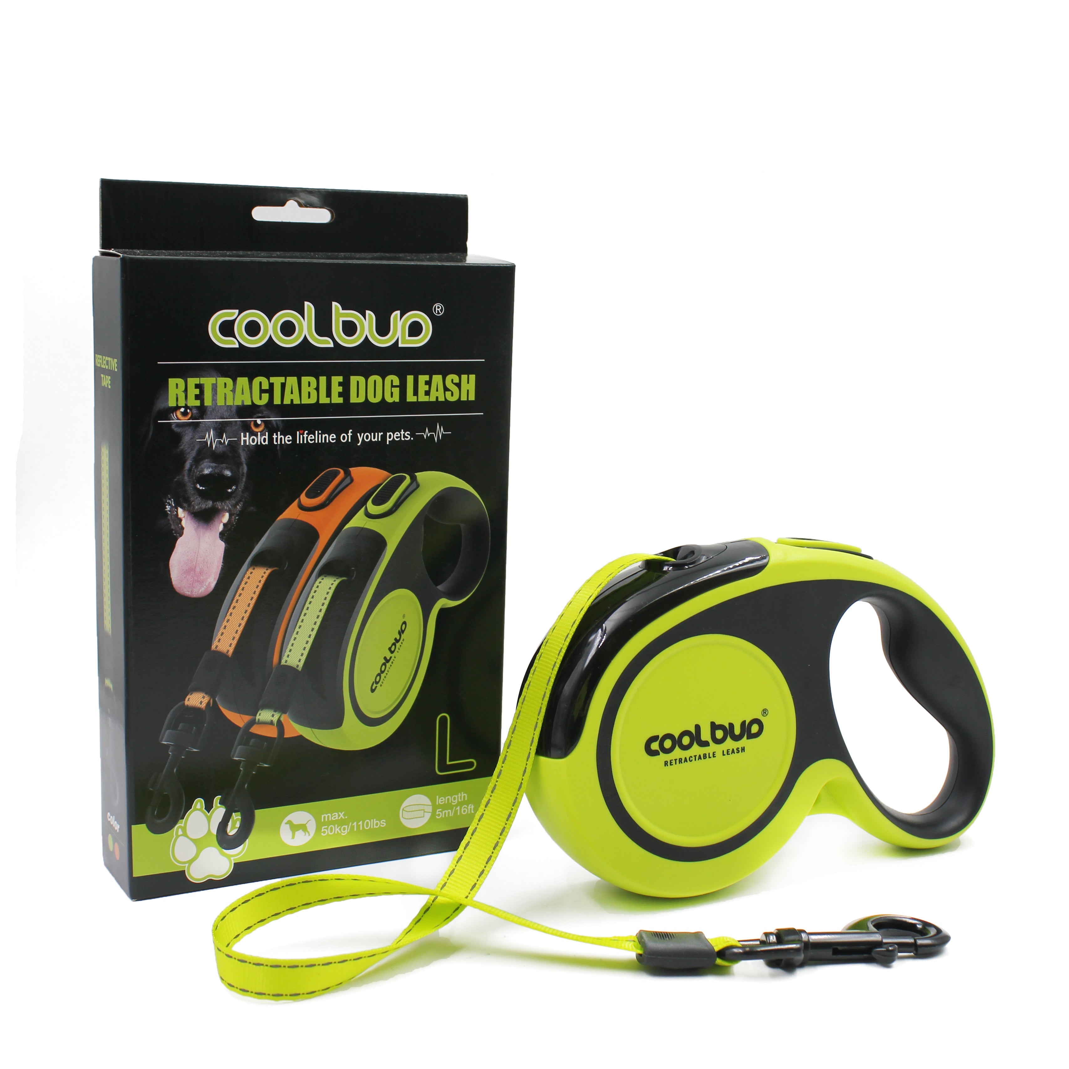 COOLBUD uttrekkbart hundebånd 5 m – med refleks og lås